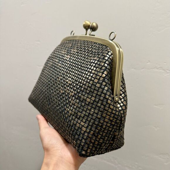 Vintage Style Distressed Woven Cowhide Handmade Kisslock Bag/Multi Use Style Bag - Picture 13 of 16